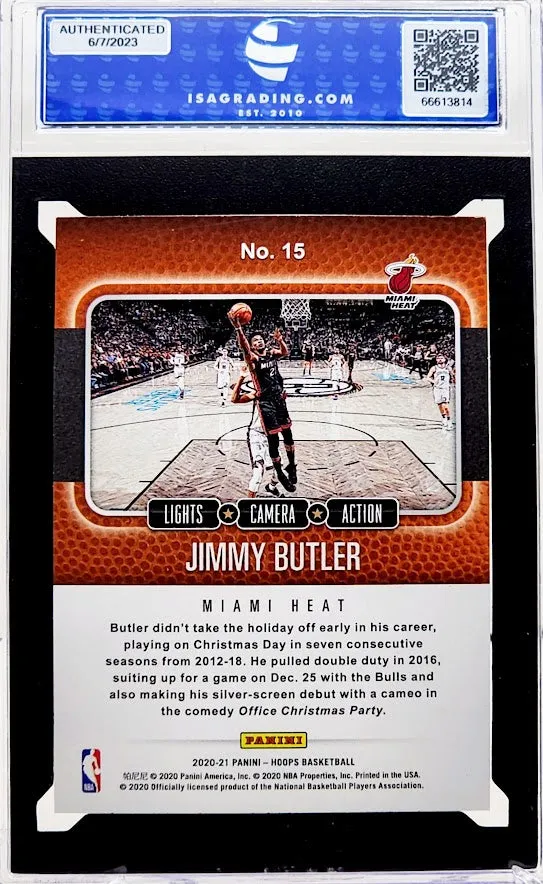 2020-21 Hoops Lights Camera Action Winter Holo Jimmy Butler #15 Card ISA 9 Mint