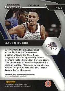 2021 Panini Prizm Jalen Suggs Rookie Silver Prizms #3 Gonzaga Bulldogs