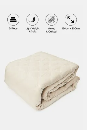 Beige Velvet 2 Piece Quilt (Single Size)