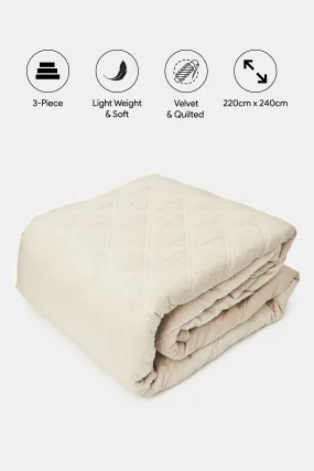 Beige Velvet 3-Piece Quilt (Double Size)