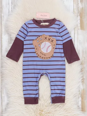 Blue & Brown Striped Baseball Glove Romper