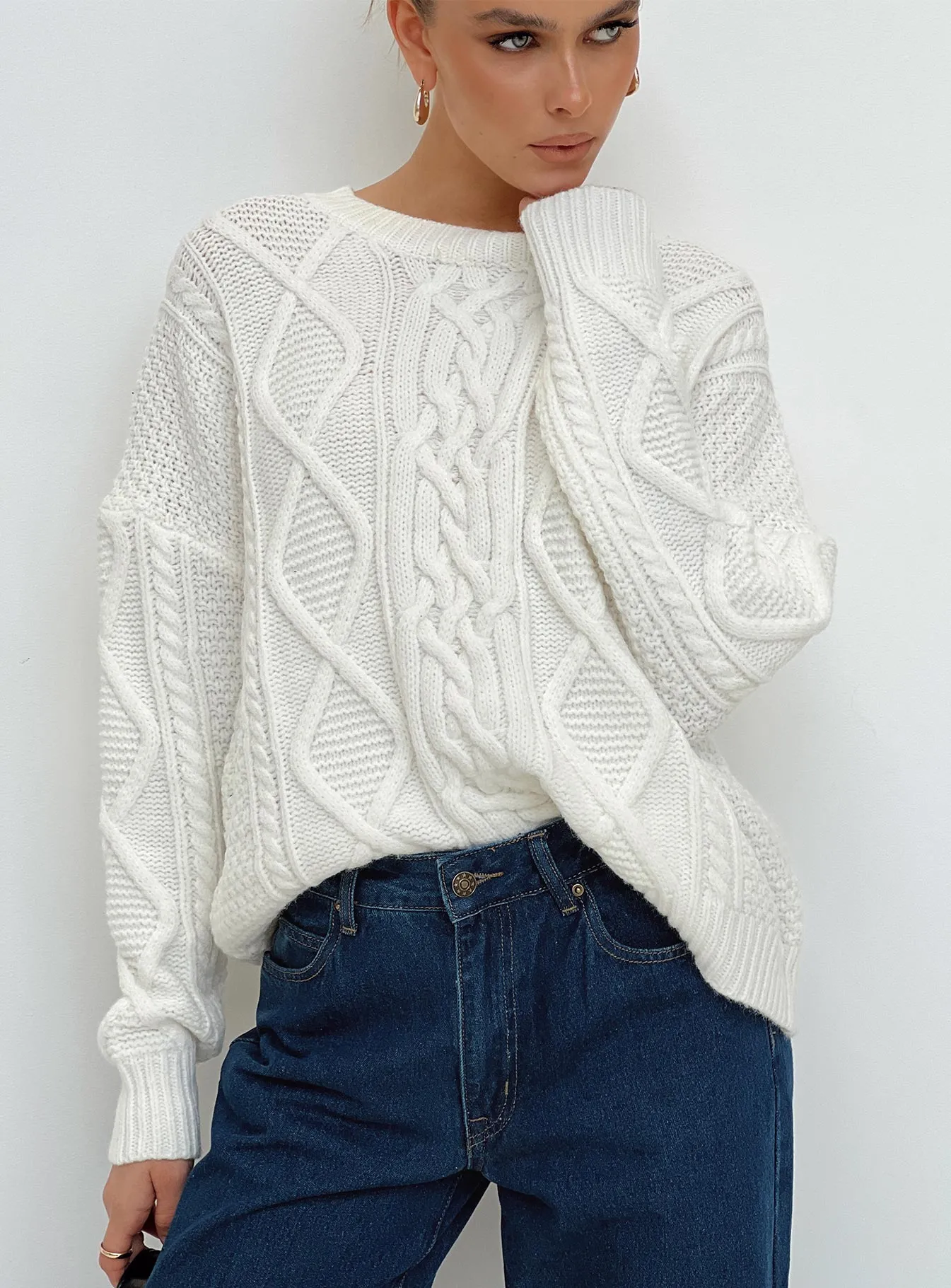 Canlish Cable Sweater Cream Lower Impact