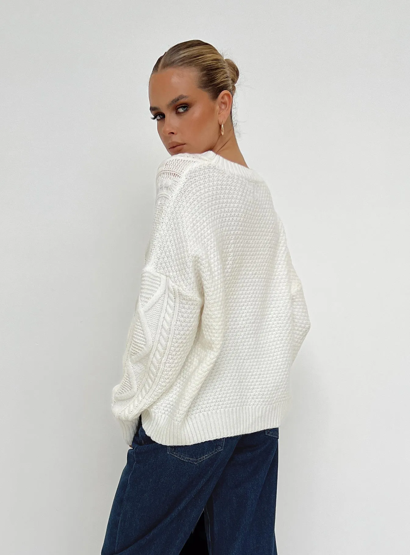 Canlish Cable Sweater Cream Lower Impact