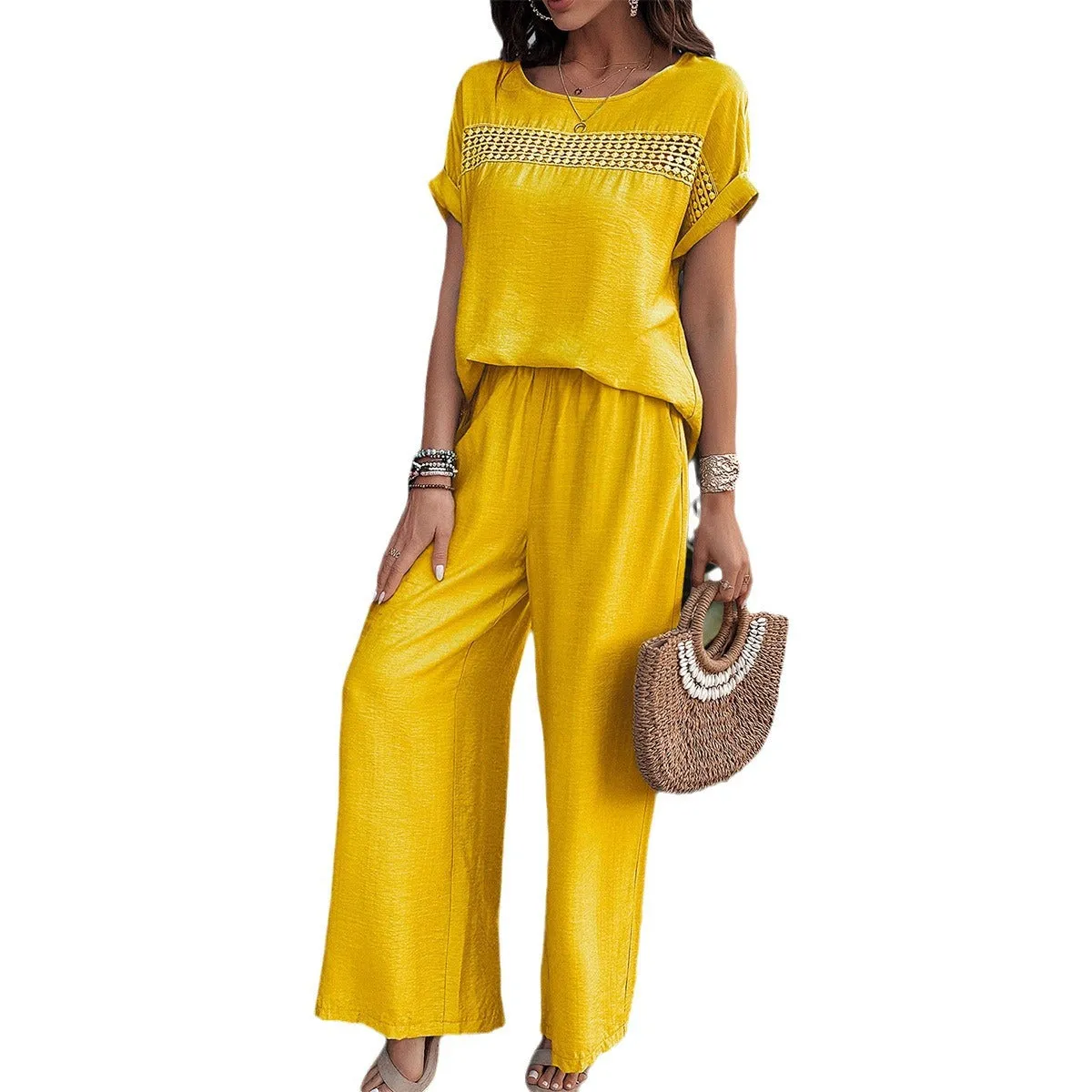 Casual Fashion Solid Color Short Sleeve Pants Suit Wholesale Womens 2 Piece Sets N3824042900074