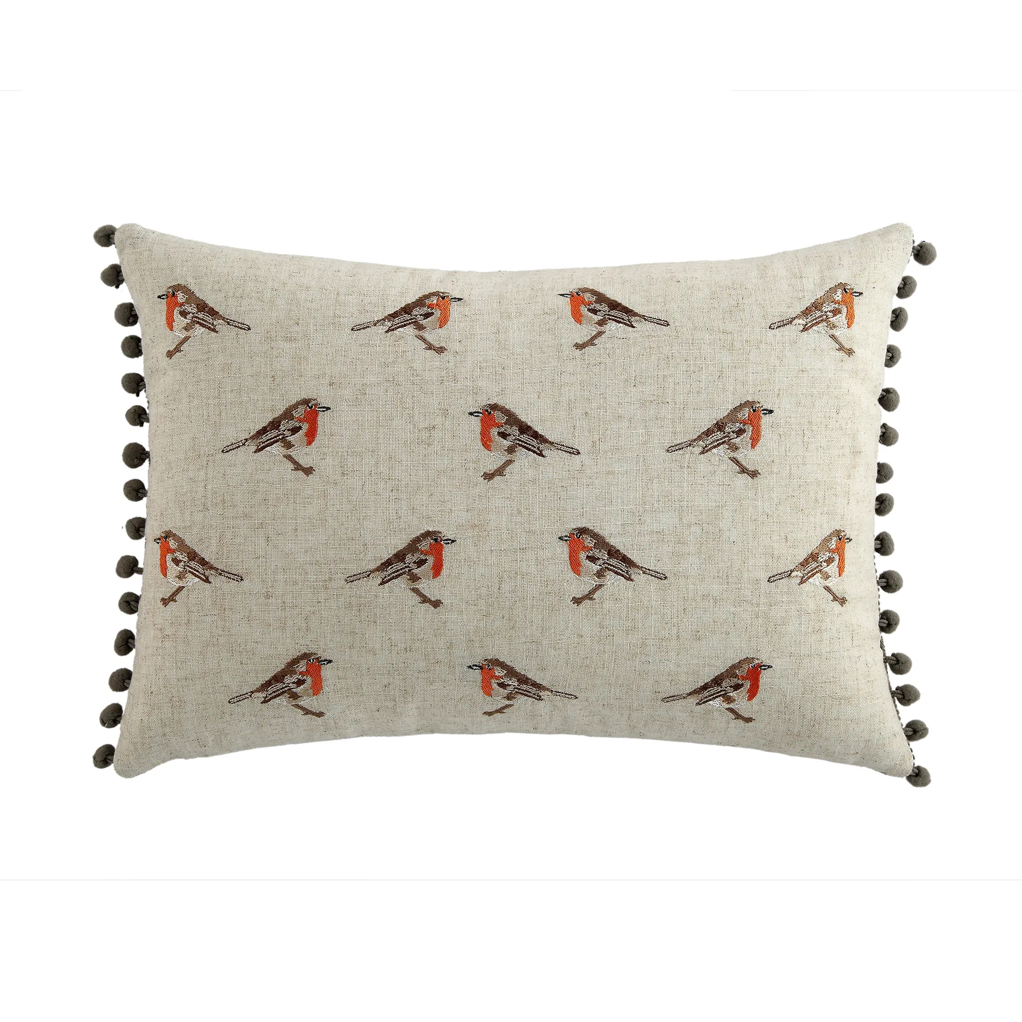 Country Collection Robin Repeat Embroidered Linen Blend Cushion