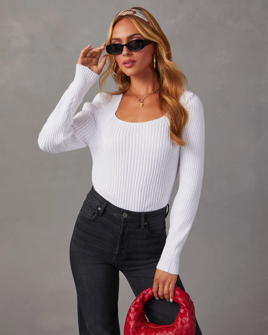 Gates Square Neck Ribbed Sweater