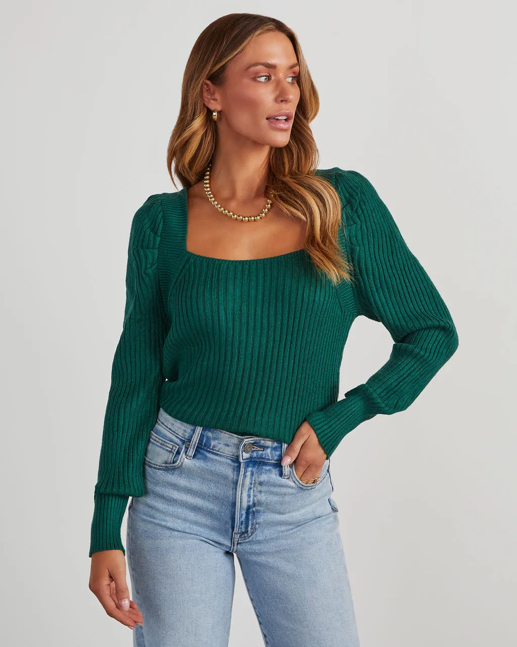 Gates Square Neck Ribbed Sweater