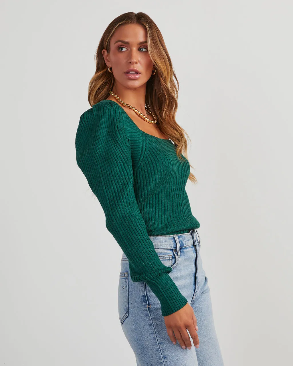 Gates Square Neck Ribbed Sweater