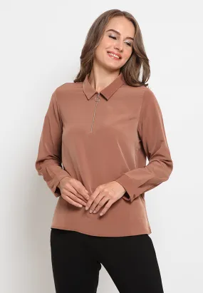 Long Sleeve Blouse With Zipper