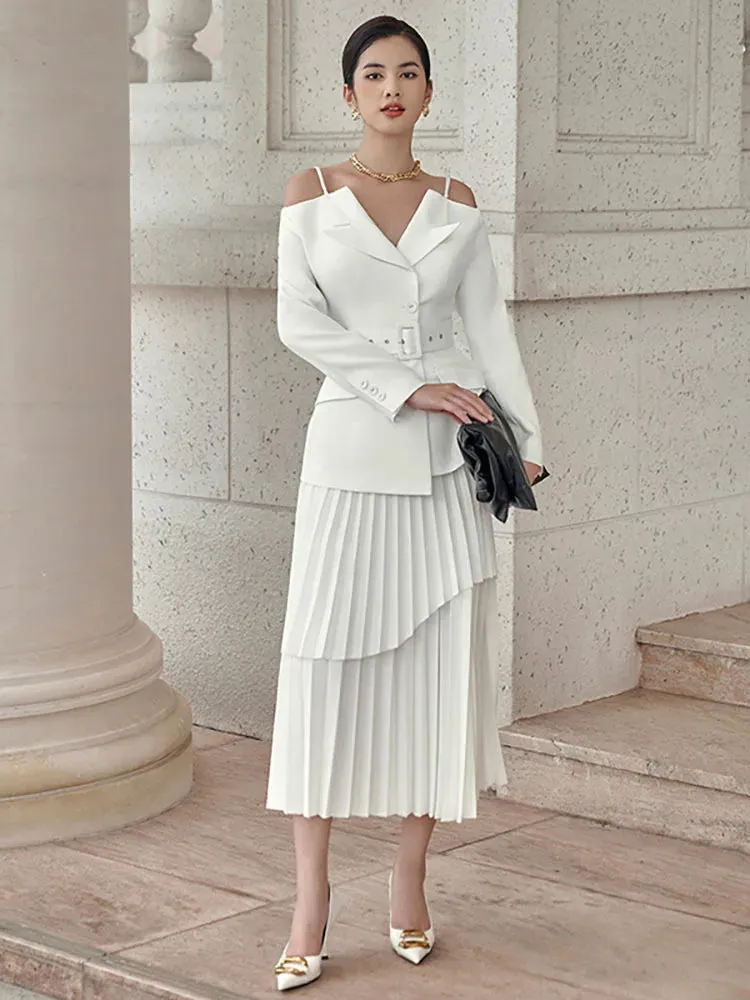 New Elegant Pleated 2-Piece Skirt Set