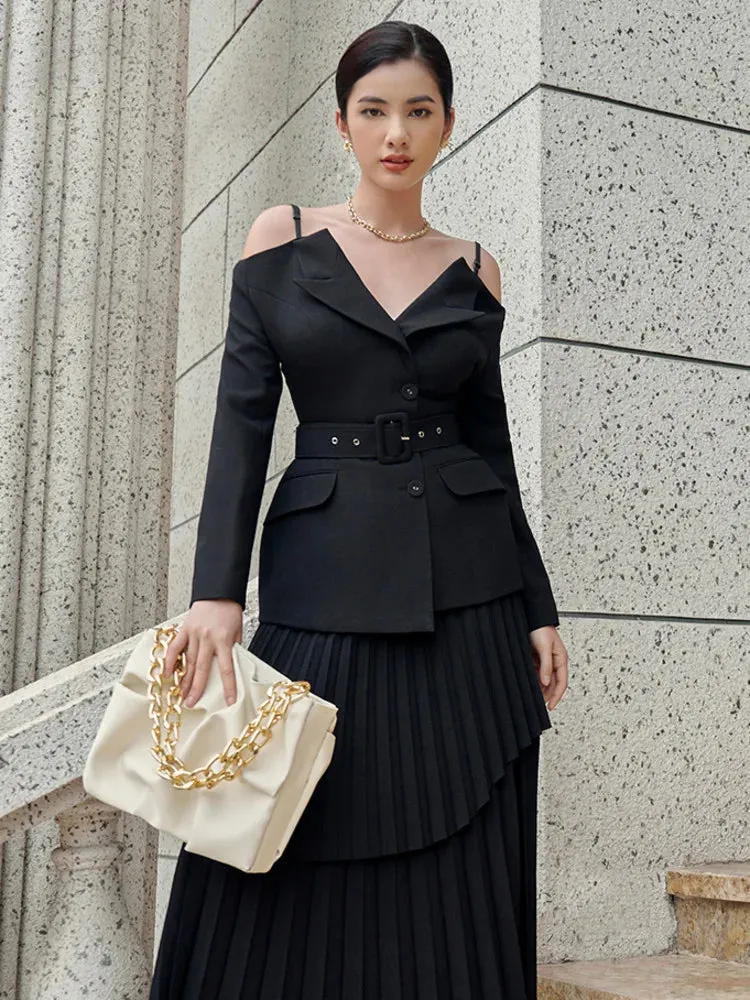 New Elegant Pleated 2-Piece Skirt Set