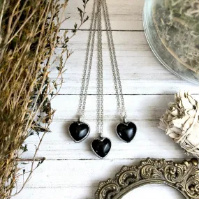 Obsidian Necklace in Silver Dainty Crystal Heart Necklace Pendant / Foxlark Collections