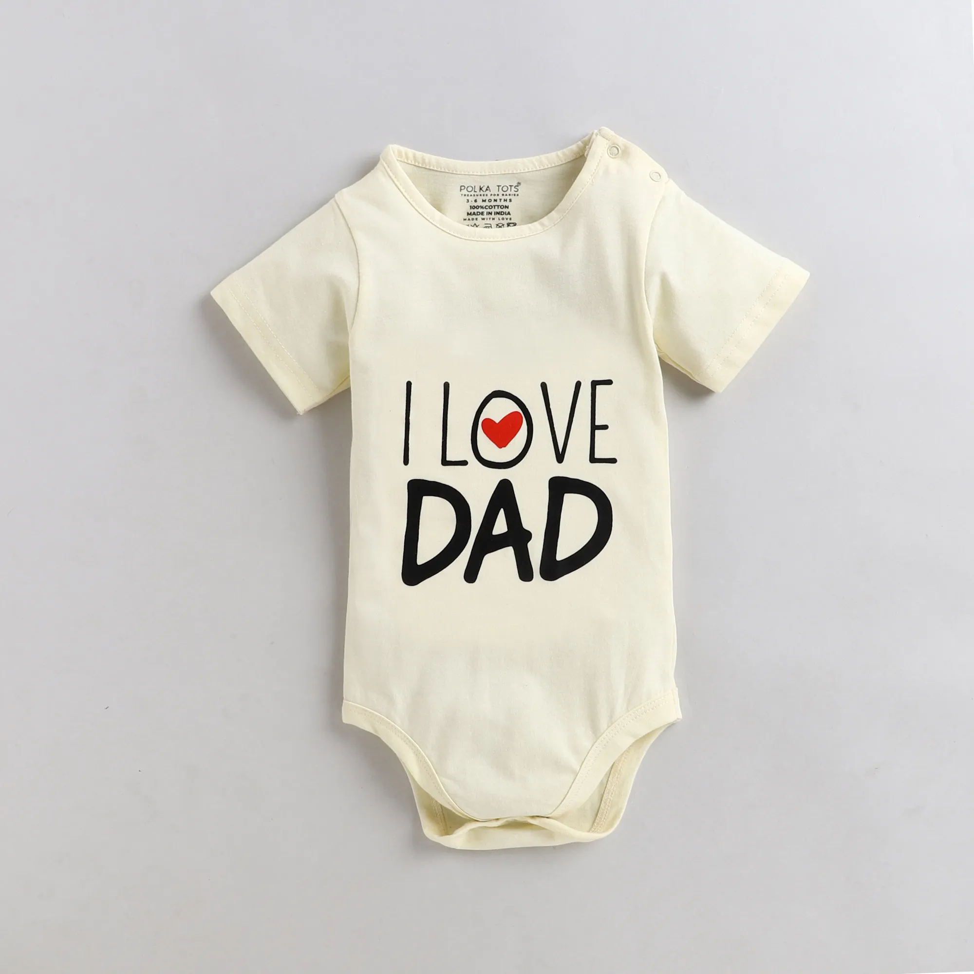 Polka Tots Half Sleeve I Love Dad Print Romper Onesie - Cream