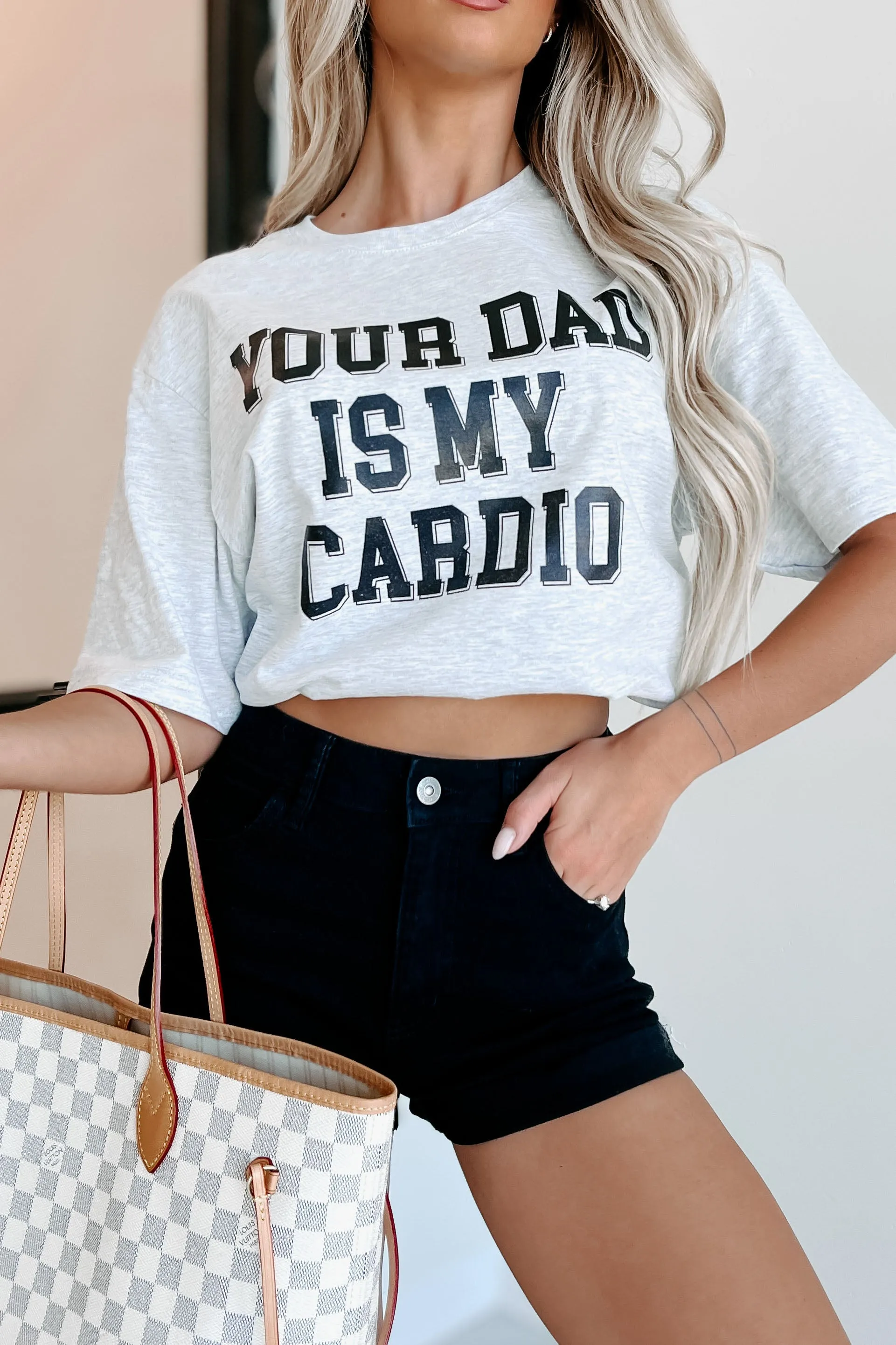 "Your Dad Is My Cardio" Graphic T-Shirt (Ash Grey) - Print On Demand