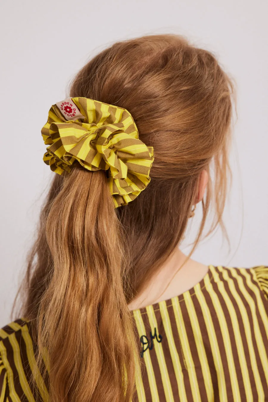 shirred garter scrunchie - yellow & brown stripe