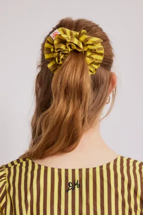 shirred garter scrunchie - yellow & brown stripe