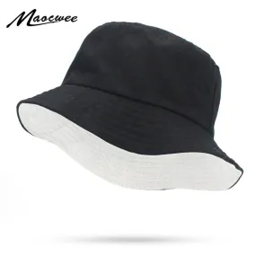 Solid Colors Black White Bucket Hats Women Men Outdoor