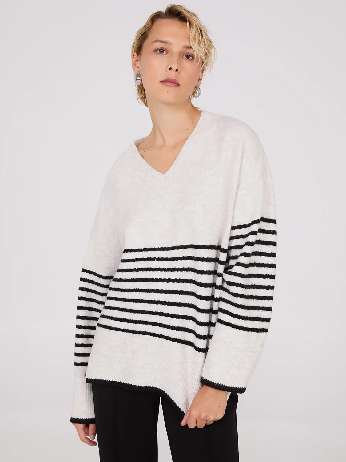 Striped V-Neck Loose Sweater