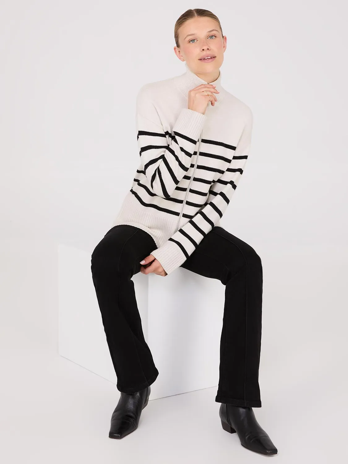 Striped Zip-Front Sweater