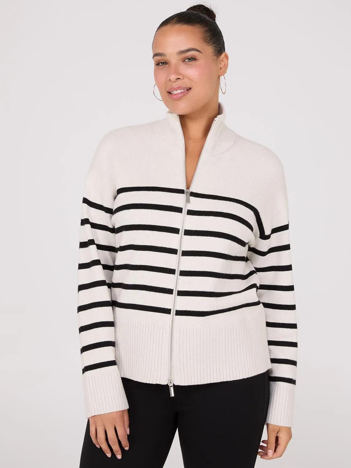 Striped Zip-Front Sweater