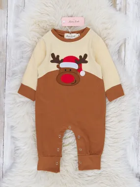 Tan Embroidered Reindeer Romper