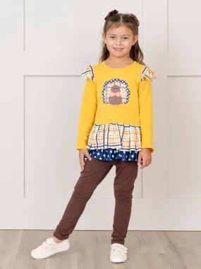 Yellow Plaid Embroidered Turkey Ruffle Outfit